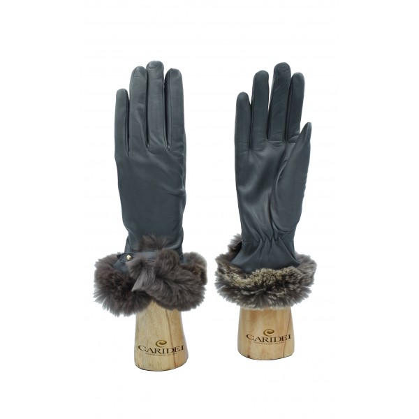 Guanto donna in vera pelle nappa foderato cashmere con polso rex.